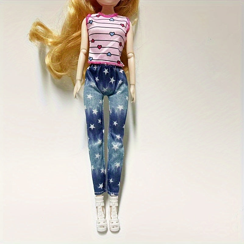 2pcs Doll T Shirt & Jeans Set For 11.6in Doll Cosplay