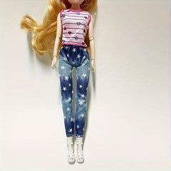 2pcs Doll T Shirt & Jeans Set For 11.6in Doll Cosplay