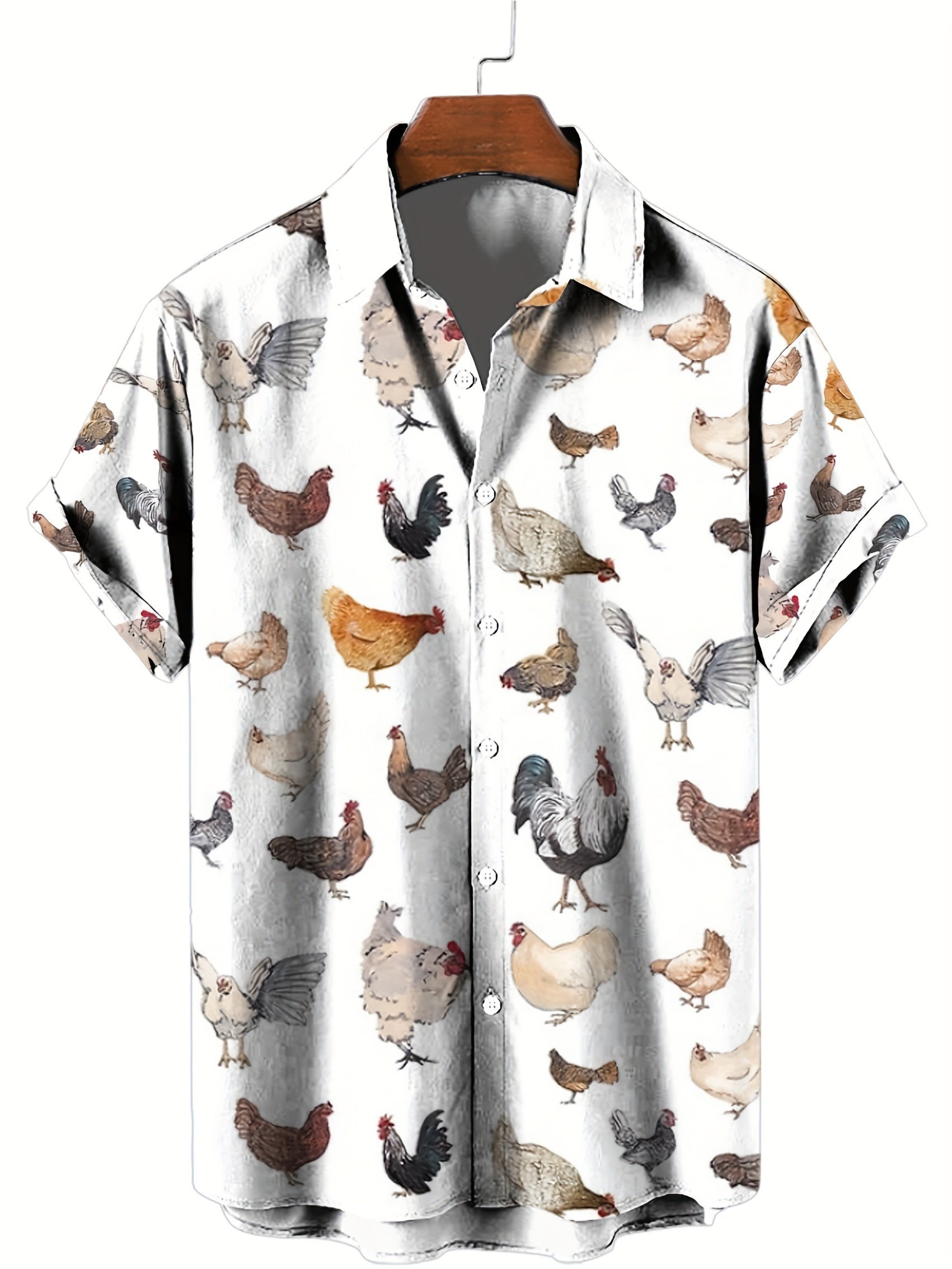 Rooster Pattern Men's Short Sleeve Shirt For Summer