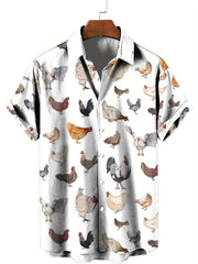 Rooster Pattern Men's Short Sleeve Shirt For Summer