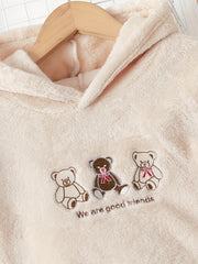 Girl's Preppy Style Outfit 2pcs Fleece Thermal Hoodie & Plaid Skirt Set