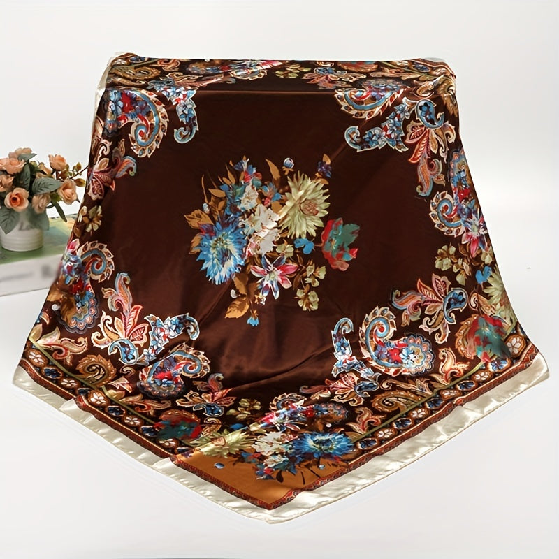 Flower Print Satin Shawl Silk Square Scarf Bandana Windproof Head Wrap