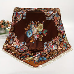 Flower Print Satin Shawl Silk Square Scarf Bandana Windproof Head Wrap
