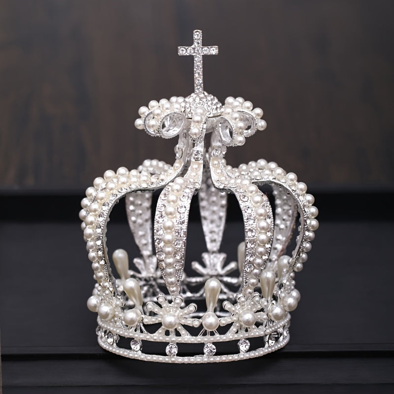 Baroque Crystal Faux Pearl Crown Tiara Women Wedding Hair Accessories
