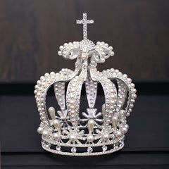 Baroque Crystal Faux Pearl Crown Tiara Women Wedding Hair Accessories