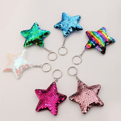 6pcs Star Sequin Glossy Keychain Bag Key Chain Keyring Ornament