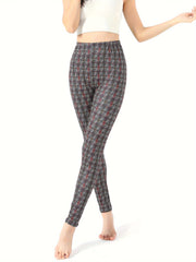 Plaid Print Yoga Tight Pants Stretchy Fitness Leggings