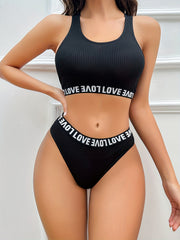 Letter Print Bra & Panties Lingerie Set
