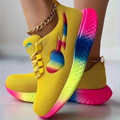 Women's Heart Rainbow Sneakers Low Top Running Trainers
