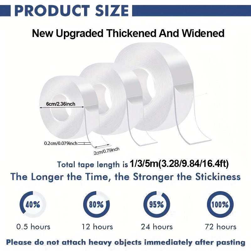 1pc 1.3m Transparent Nano Tape Washable Reusable Double Sided Tape