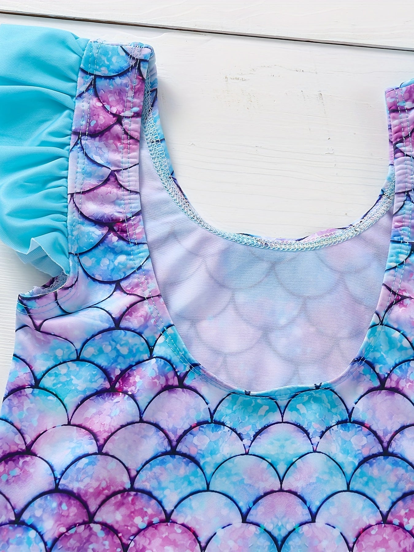 Baby Girls Mermaid Print Swimsuit Ruffle Sleeve