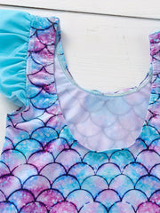 Baby Girls Mermaid Print Swimsuit Ruffle Sleeve