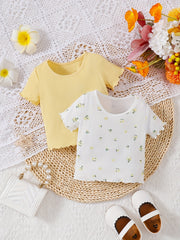 Baby Girl's Pink & Ditsy Floral All Match T shirts 2pcs Te Tops Set