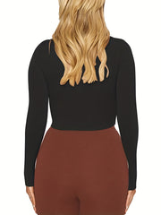 Solid Long Sleeve Sports Cropped Top Round Neck T-shirt Women's Tops