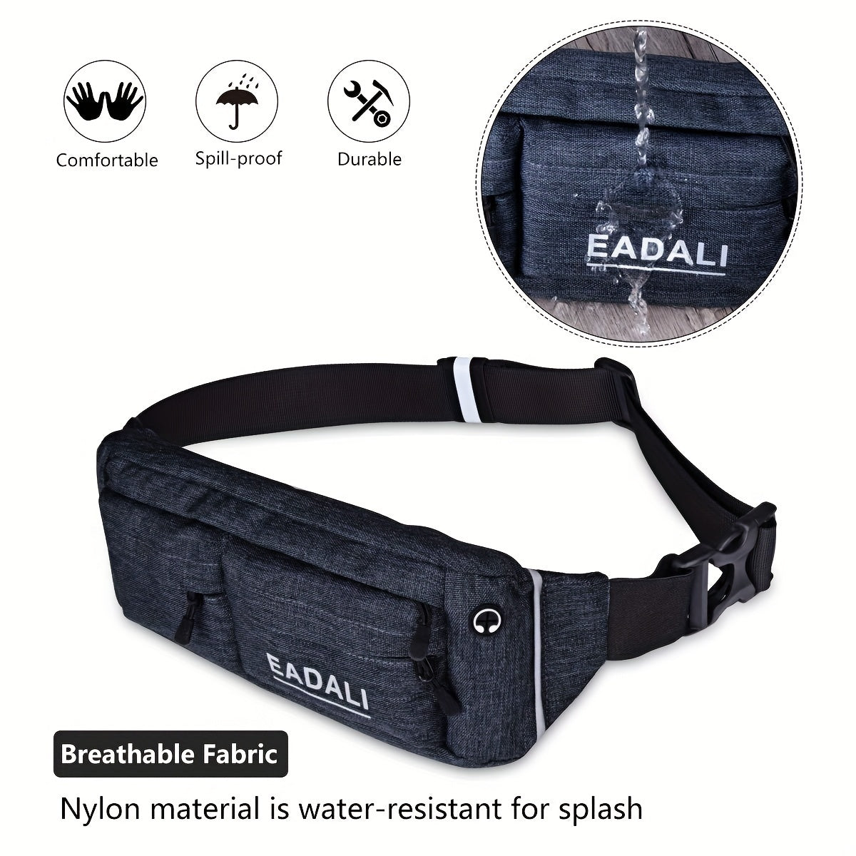 Waterproof Sports Waist Bag for Fitness & Hiking Zipper Adjustable Waist Bag