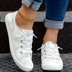 Women's Star Printed Canvas Shoes Casual Lace Up Low Top Sneakers