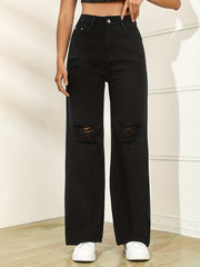 Distressed High Rise Wide Leg Jeans for Women