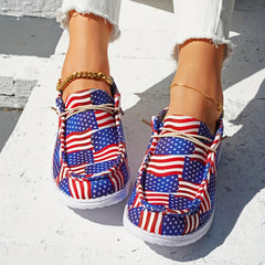 Women's Flag Print Canvas Shoes Lace Up Outdoor Sneakers Lightweight