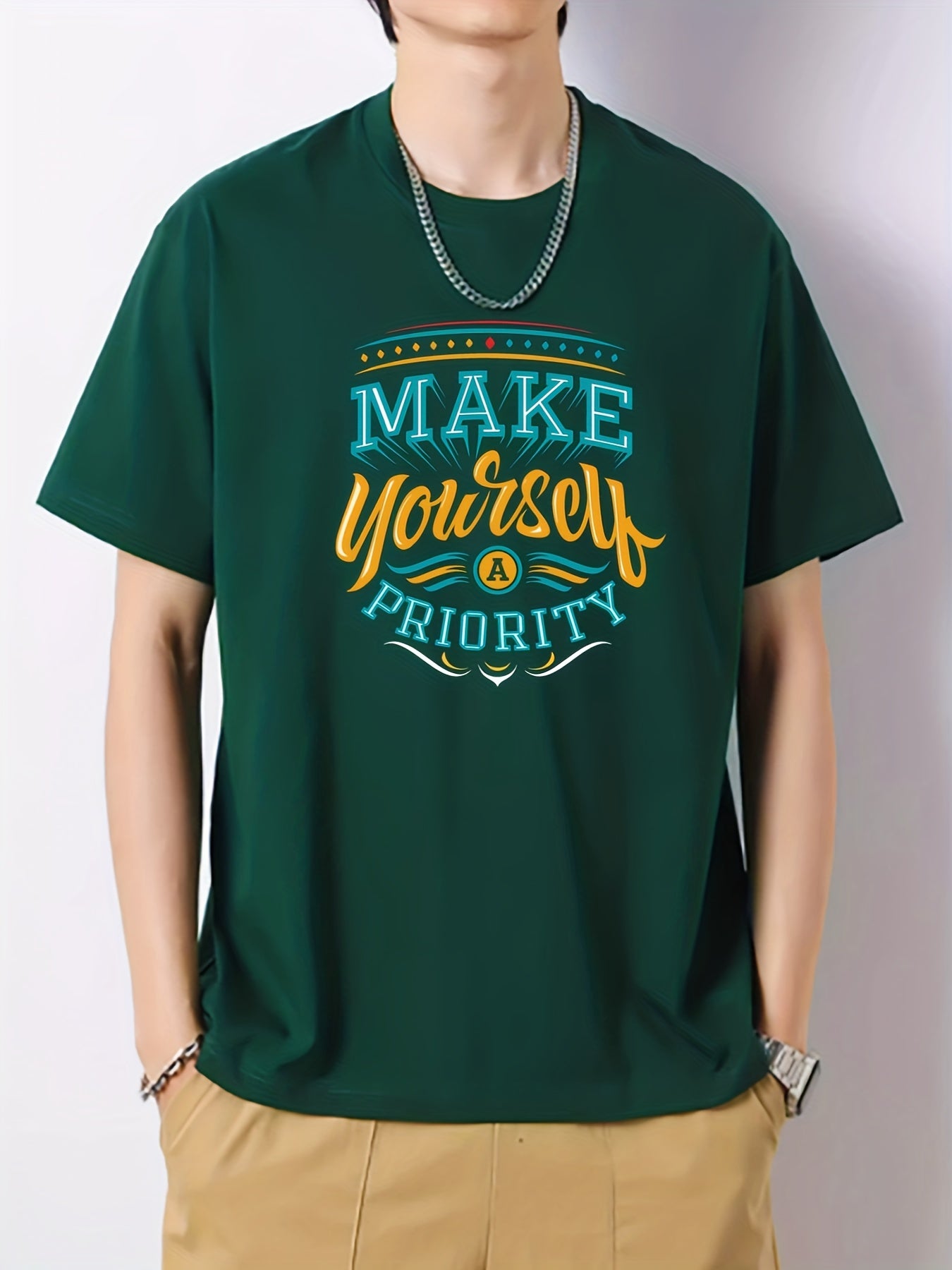 Colorful Letter Pattern Print Men's Graphic Cotton Tee