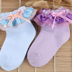 Girls Lace Ruffle Bow Socks for Autumn/Spring