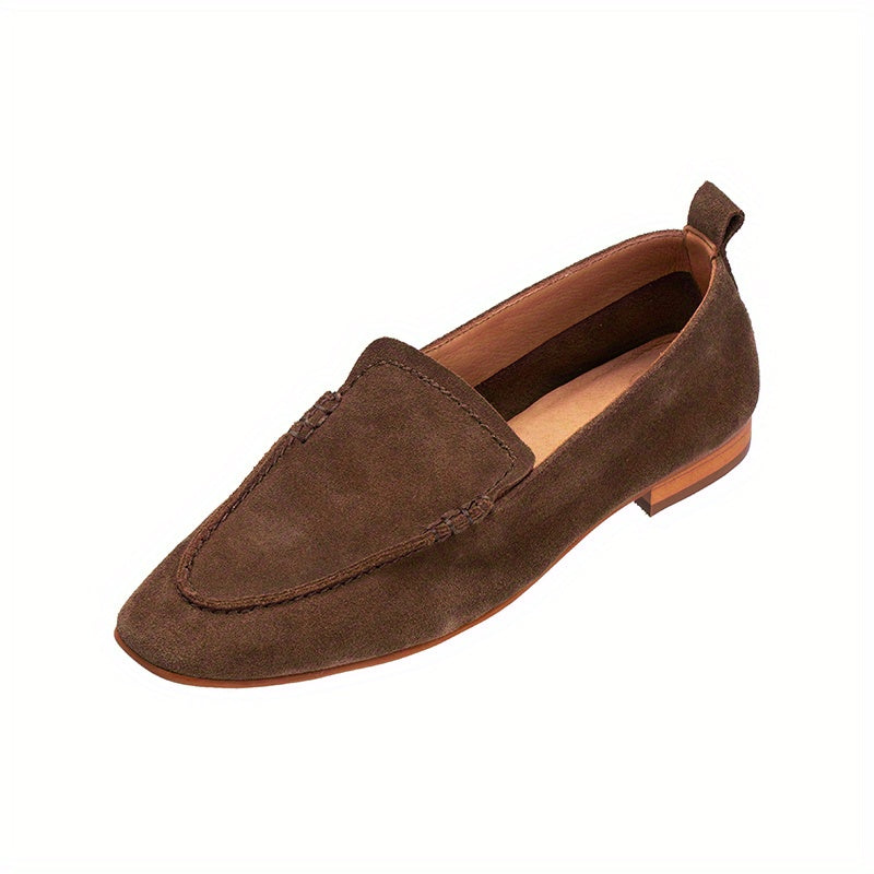 Women's Solid Flat Loafers Retro Leather Slip On Shoes Comfortable Walking Shoes