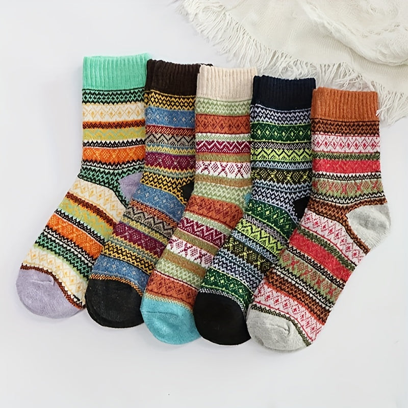 5 Pairs Winter Wool Couple Socks Warm Holiday Vintage Style