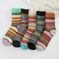 5 Pairs Winter Wool Couple Socks Warm Holiday Vintage Style