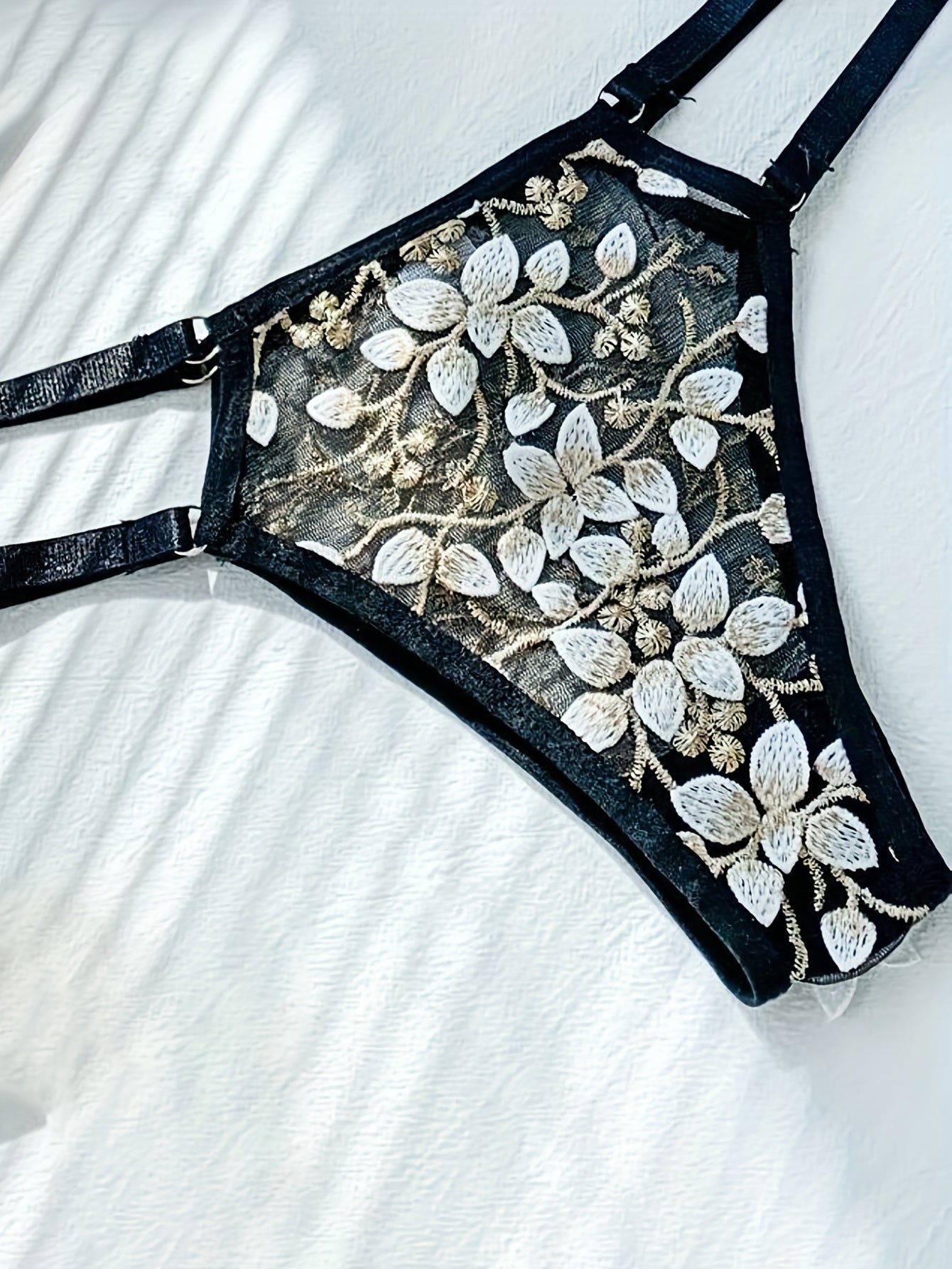 Floral Embroidery Lingerie Set Mesh Bra & Panties