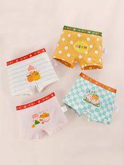 4pcs Girl's Boxer Briefs Cartoon Print Elastic Waist Underwear 95% Cotton