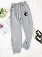Skull Pattern Drawstring Joggers Casual Pants for Women