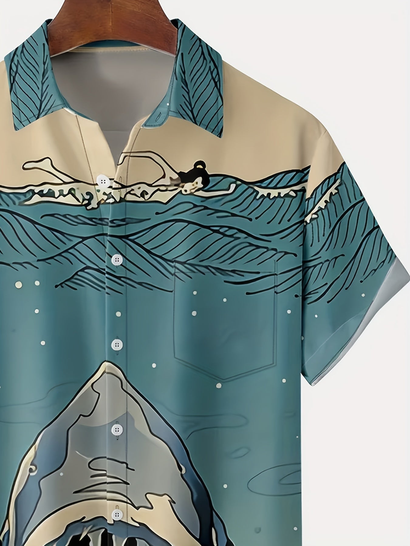 Shark Print Casual Hawaiian Shirt - Men's Summer Vacation Resort Top