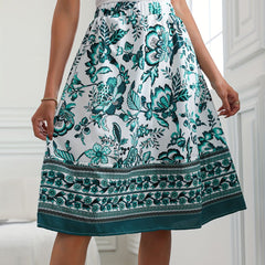 Boho Floral Print Elastic Waist Skirt