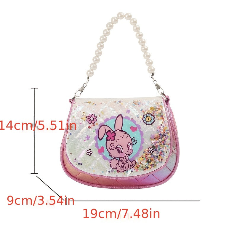 Girls Rabbit Handbag Sequin Underarm Bag Faux Pearl Handle