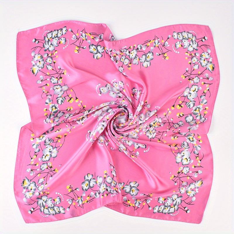 Small Flower Print Bandana Silk Square Scarf Satin Neckerchief Head Wrap