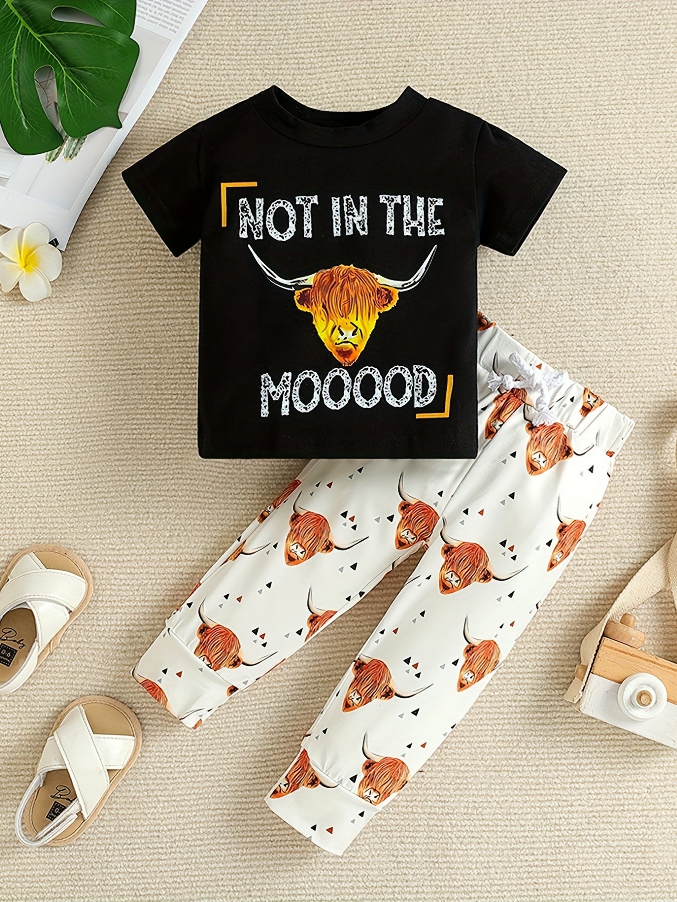 Baby Boys Cow Print T shirt & Anti-mosquito Pants Set