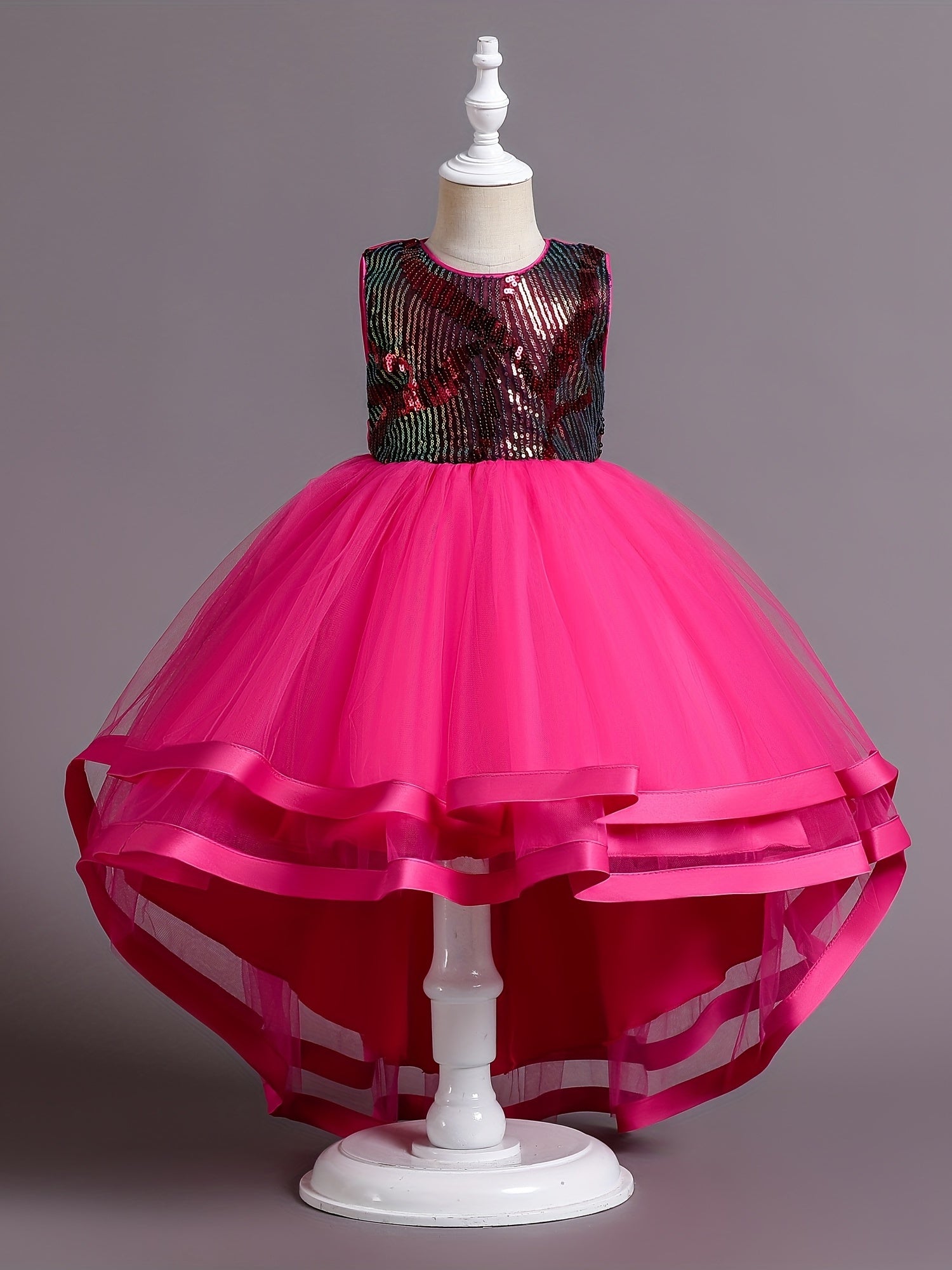 Girls Colorful Sequins Princess Dress Trailing Evening Dress