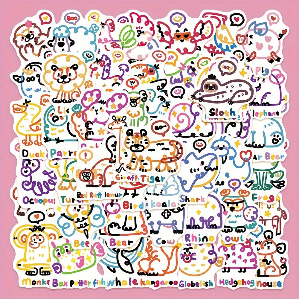 50pcs Cartoon Animal Series Waterproof DIY Sticker Pack