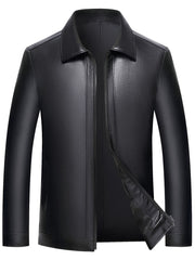 Men's Leather Jackets V neck Business Zipper Pockets