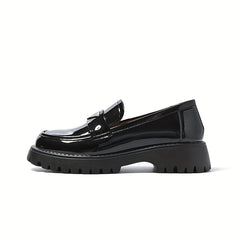 Women's Chunky Heel Loafers Comfortable Closed Toe Slip-On Shoes