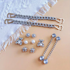 12pcs Hole Shoes Decoration Set Silver Bear Heart Rhinestone Chain