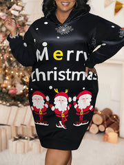 Christmas Dress Women's Plus Santa Claus & Snowflake Print