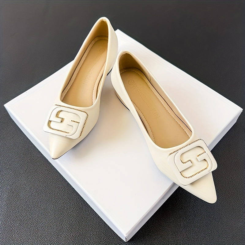 Women's Buckle Decor Point Toe Slip On Chunky Heel Shoes