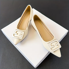 Women's Buckle Decor Point Toe Slip On Chunky Heel Shoes