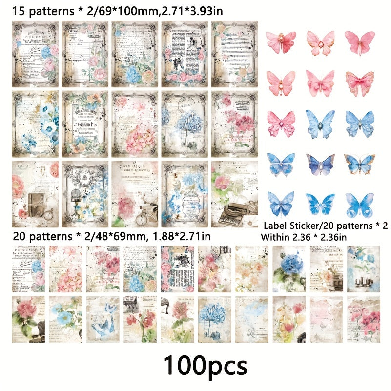 100pcs Decorative Paper & Sticker Set for DIY Crafts, Scrapbooking, Gift Wrap