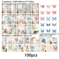 100pcs Decorative Paper & Sticker Set for DIY Crafts, Scrapbooking, Gift Wrap