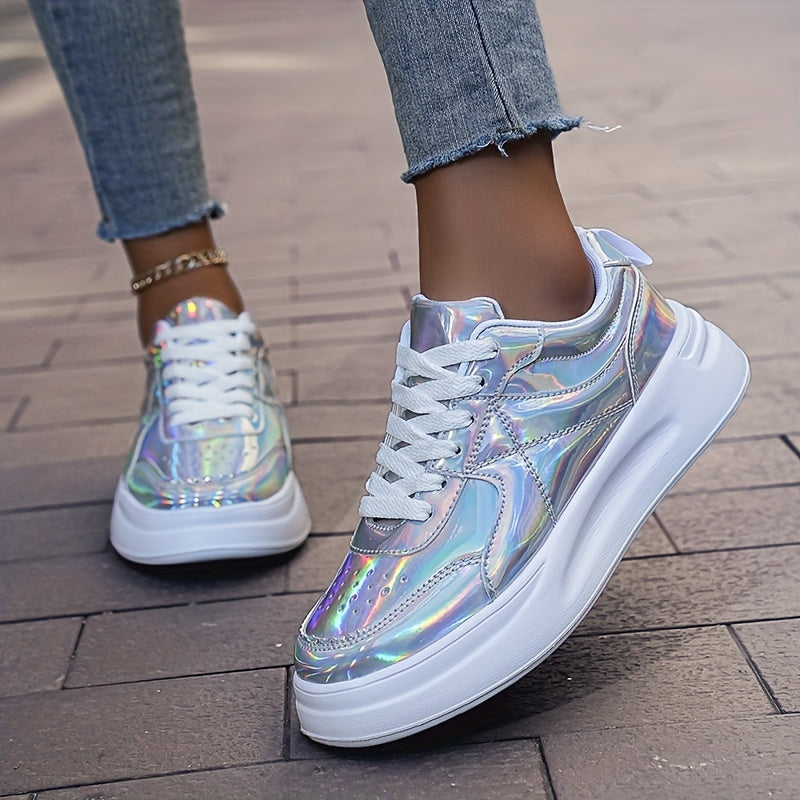 Colorful Faux Leather Skate Shoes Flat Outdoor Sneakers