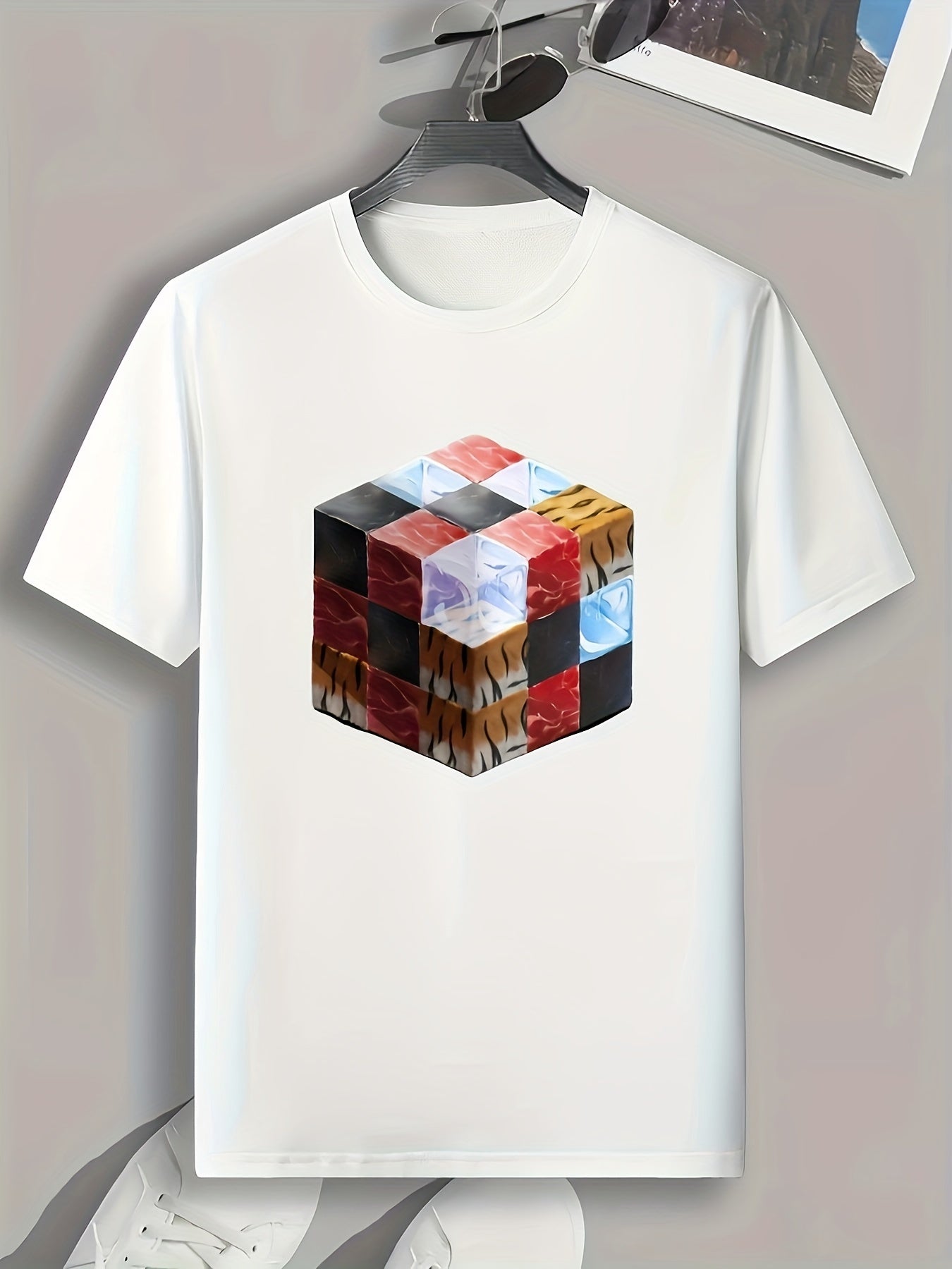 Cube Print Men's Graphic T Shirt for Summer
