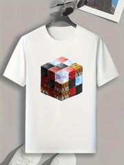 Cube Print Men's Graphic T Shirt for Summer