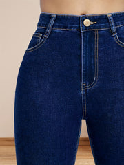 High Rise Skinny Jeans Zipper Button Closure Dark Denim Women's Clothing