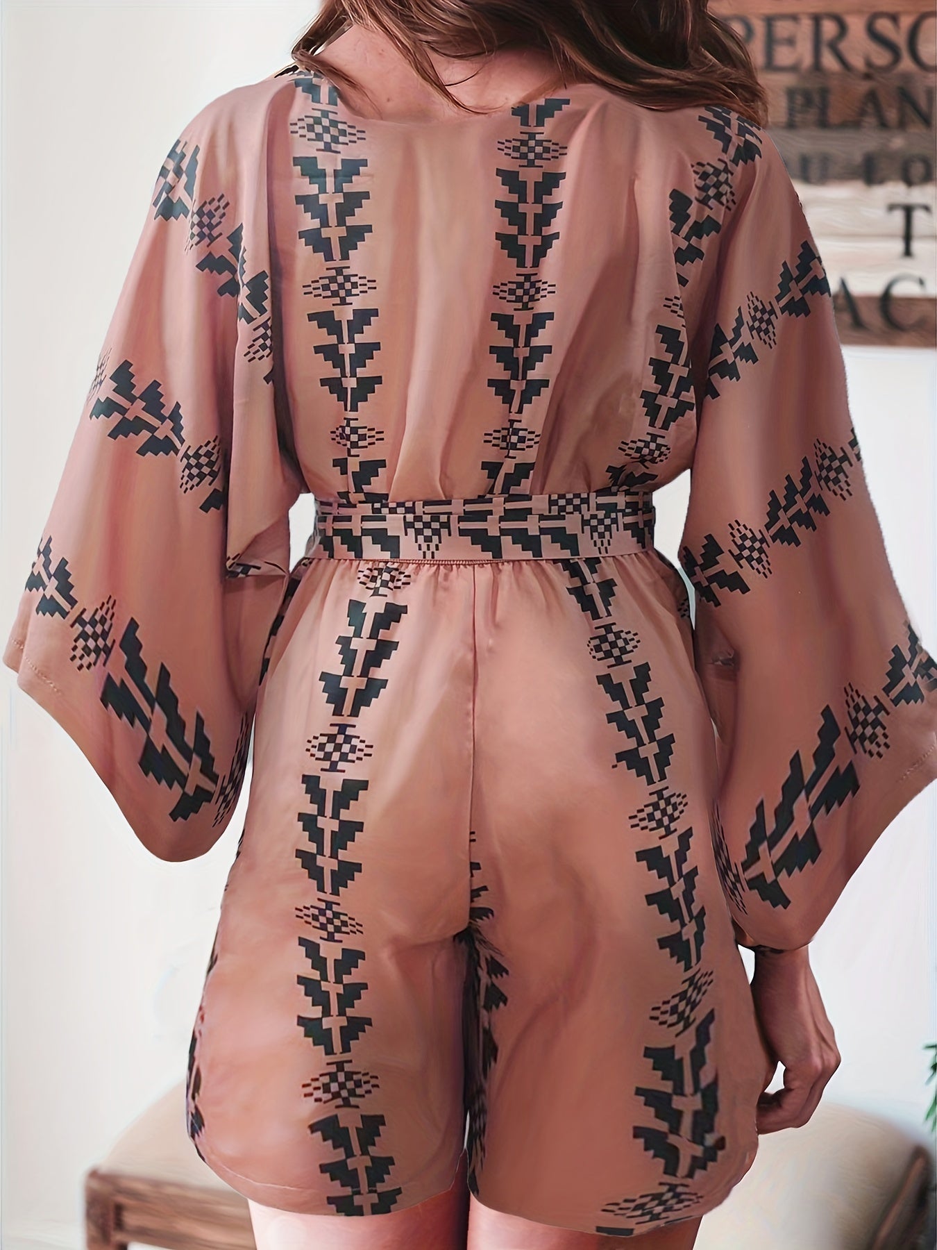 Boho Surplice Neck Romper Wide Leg